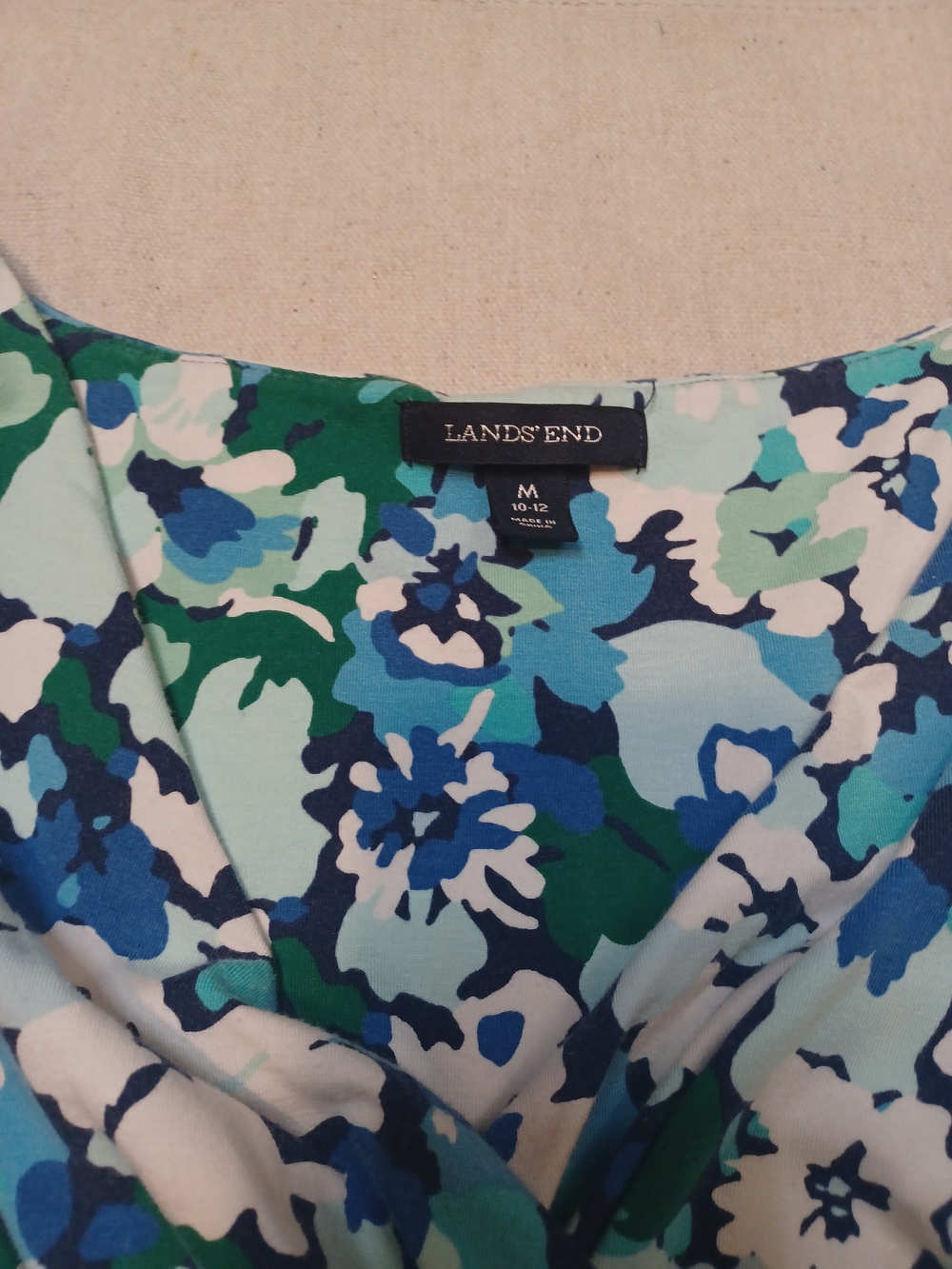 Lands' End Blue & Green Floral Sleeveless Dress Women's Size Medium - Picture 2 of 7